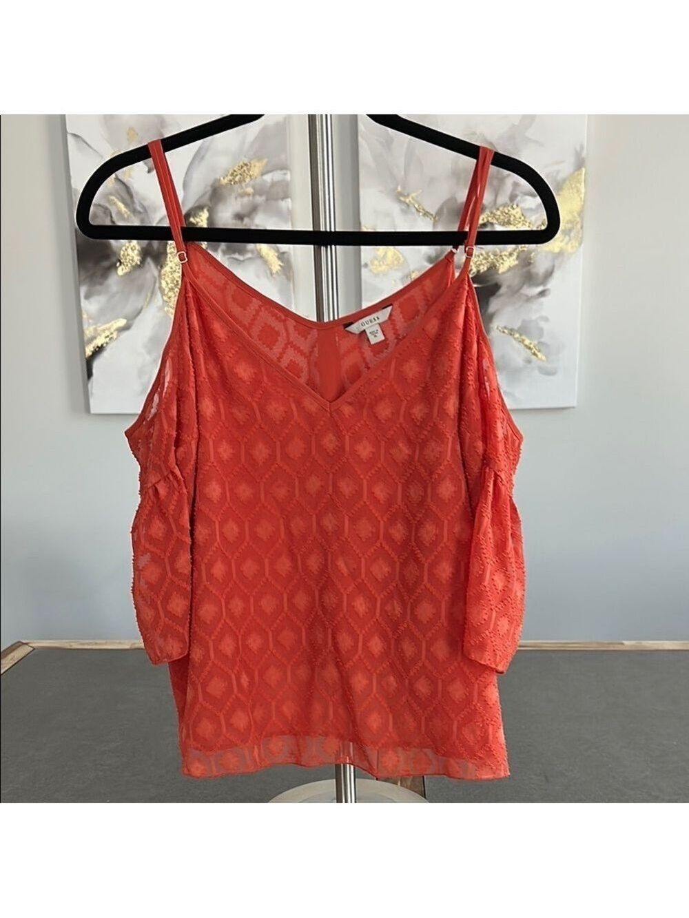 Guess Orange Blouse with Cold Shoulder Design